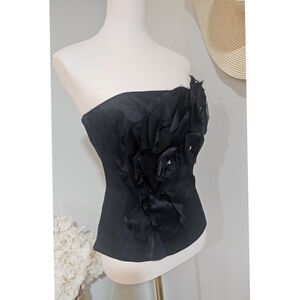 WHBM Black Strapless With Floral Applique  Bustier Corset Top